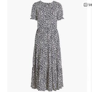 J.Crew Animal Print Puff Sleeve Tiered Midi Dress Sz M